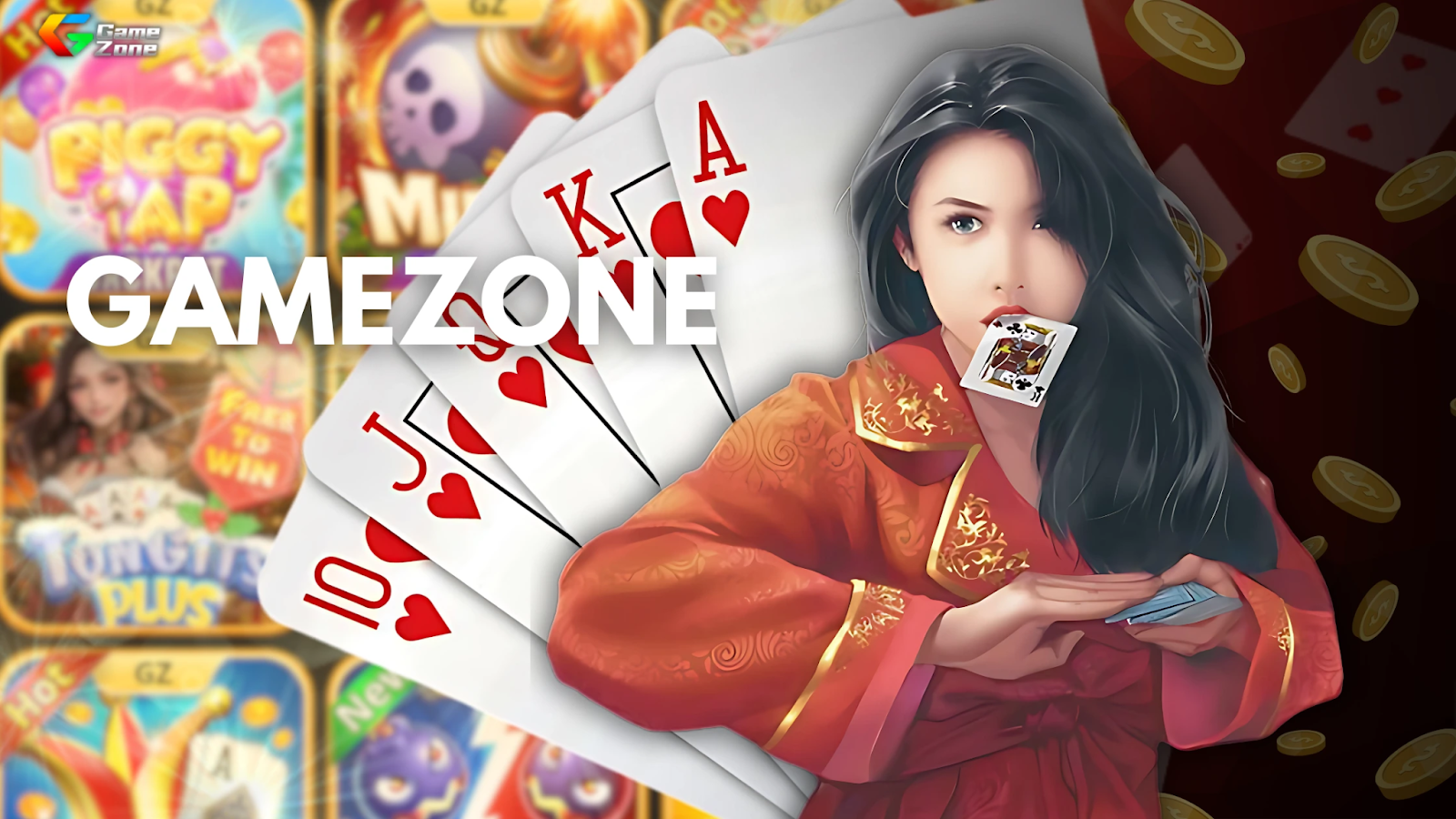 A GameZone promotional image advertising Pusoy Go tournaments and free coin offers for players.