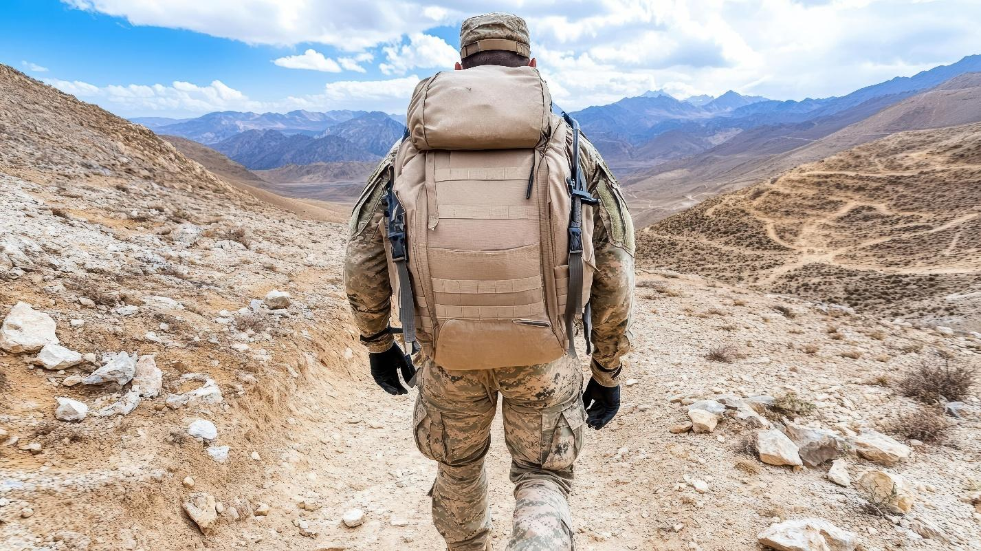 A person in military uniform walking on a dirt path
AI-generated content may be incorrect.