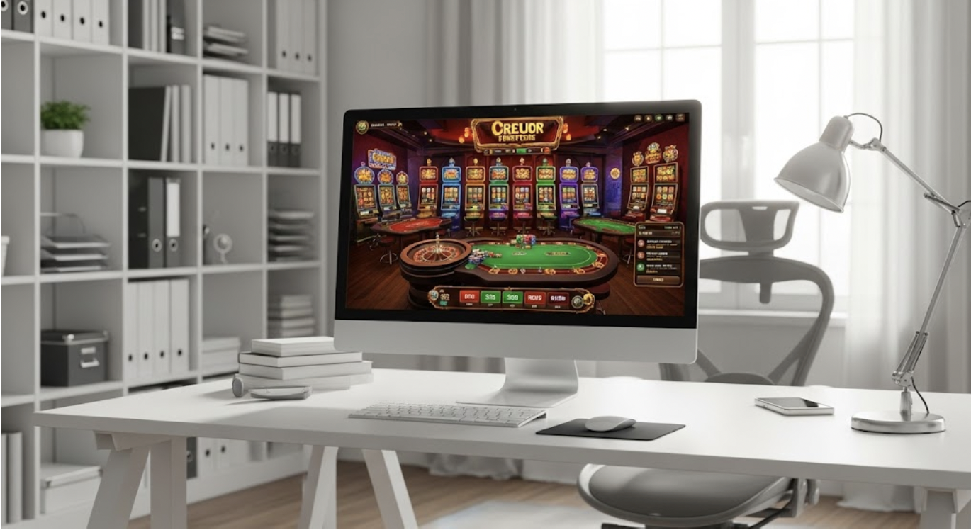 An Mac with an online casino on the screen
