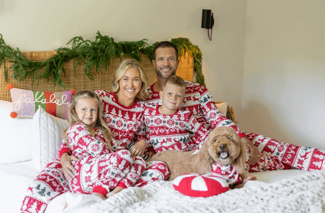 family in christmas pyjamas