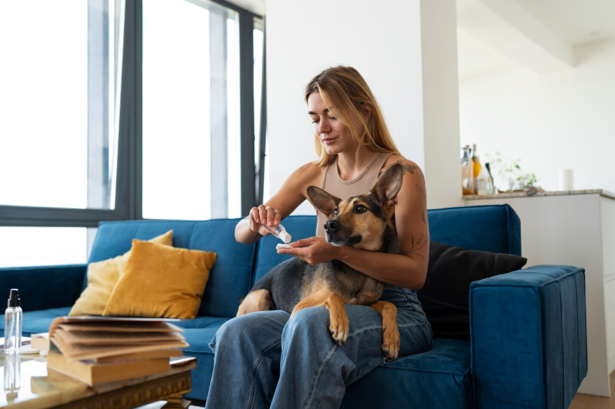 A person sitting on a couch feeding a dog

AI-generated content may be incorrect.