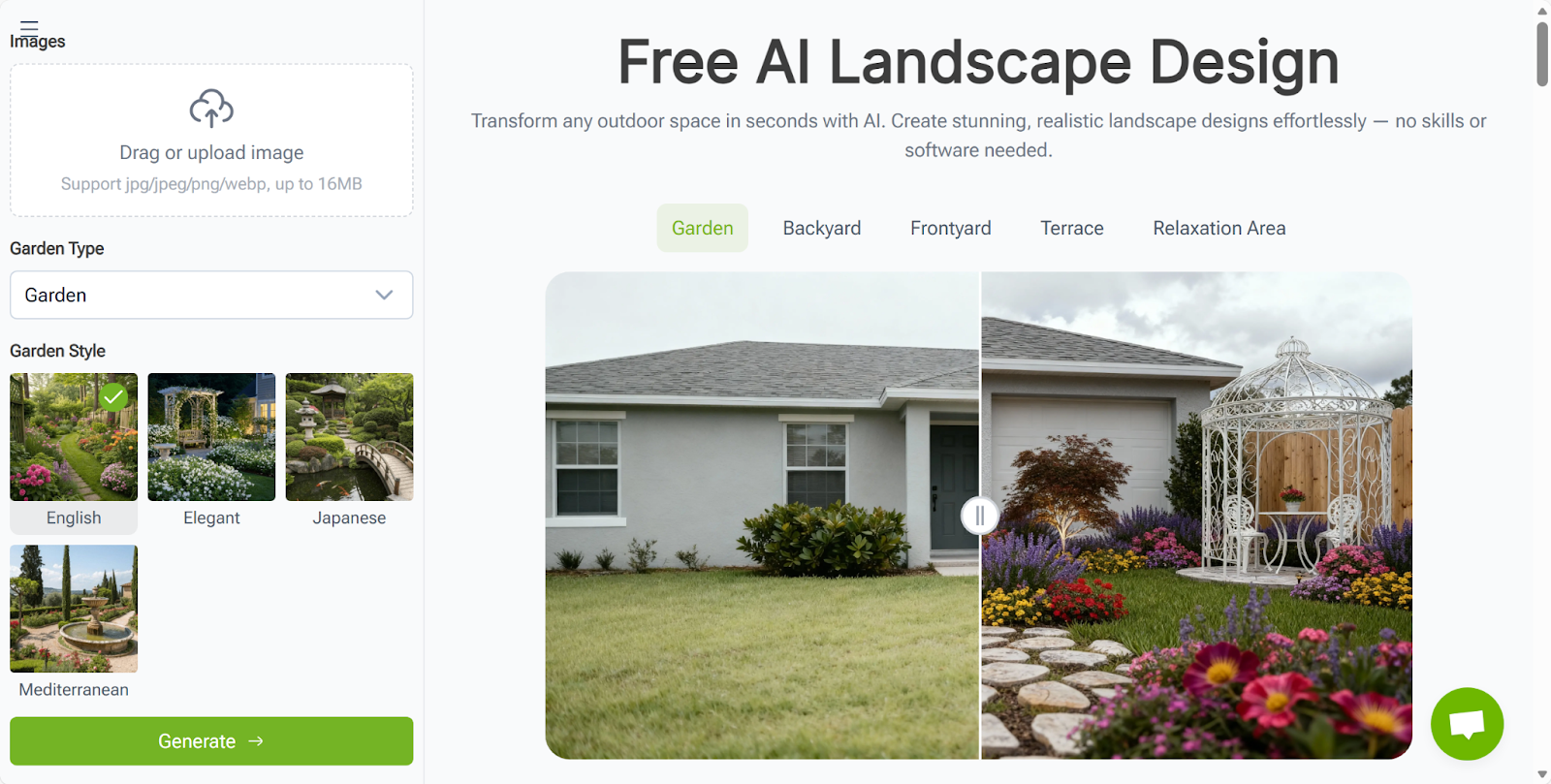 AI Landscape Design Featurepage in VisualGPT