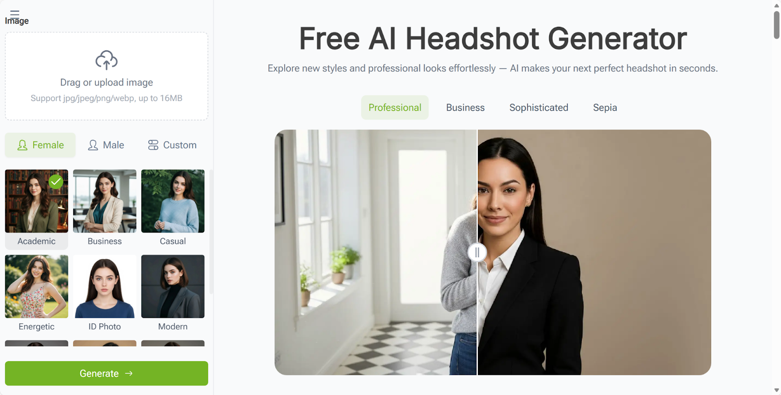 AI Headshot Generator Featurepage in VisualGPT