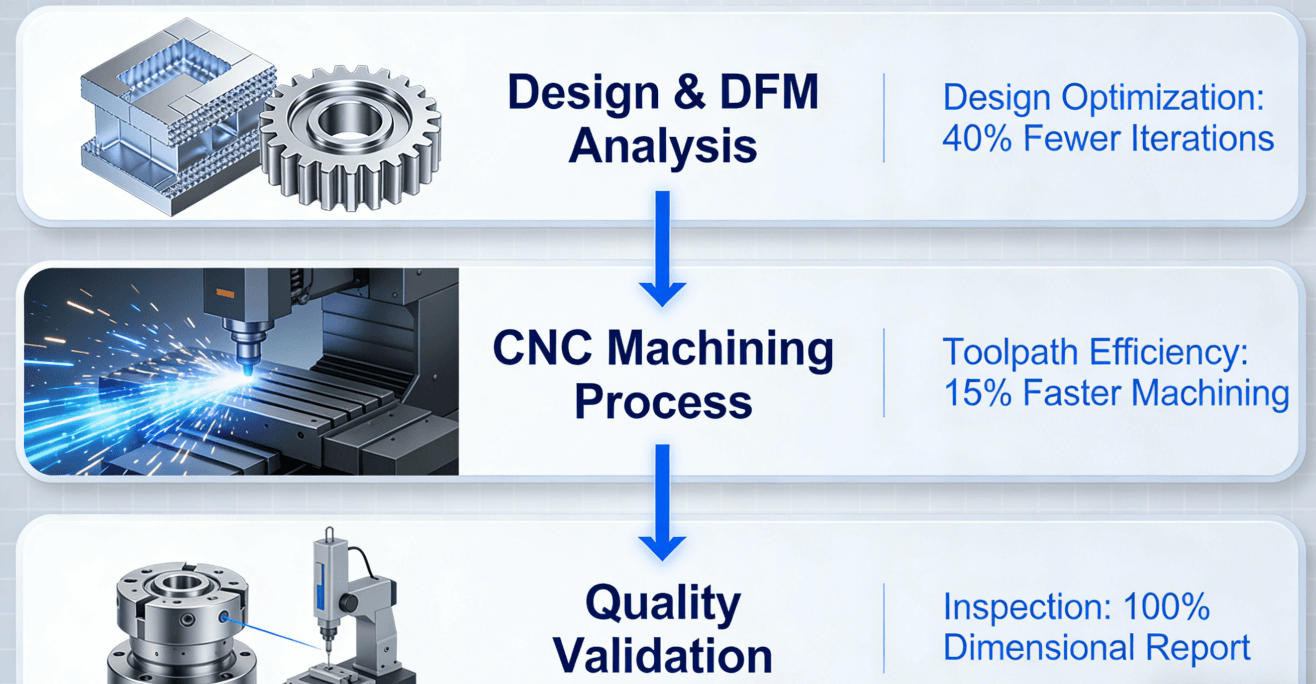 Flowchart of optimized aluminum prototyping process from design to quality inspection, highlighting time and cost efficiencies.