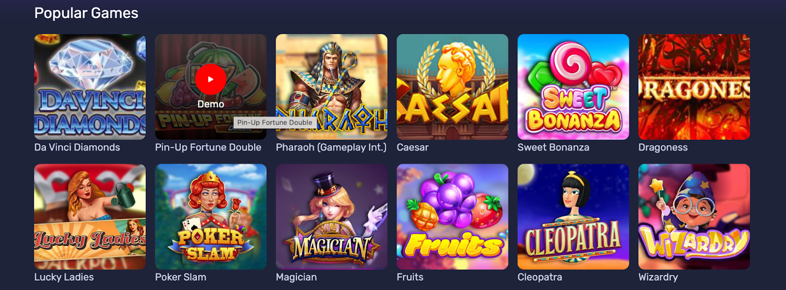 Galactic Wins Casino Interface