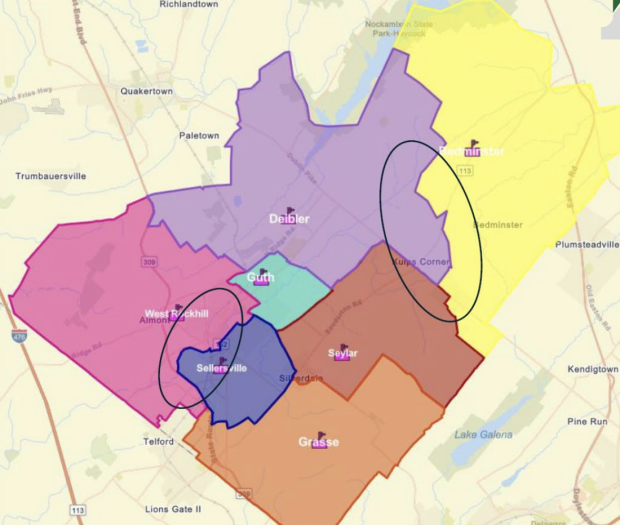 The second redistricting option would balance students primarily by socioeconomic status. (Courtesy of the Pennridge School District)