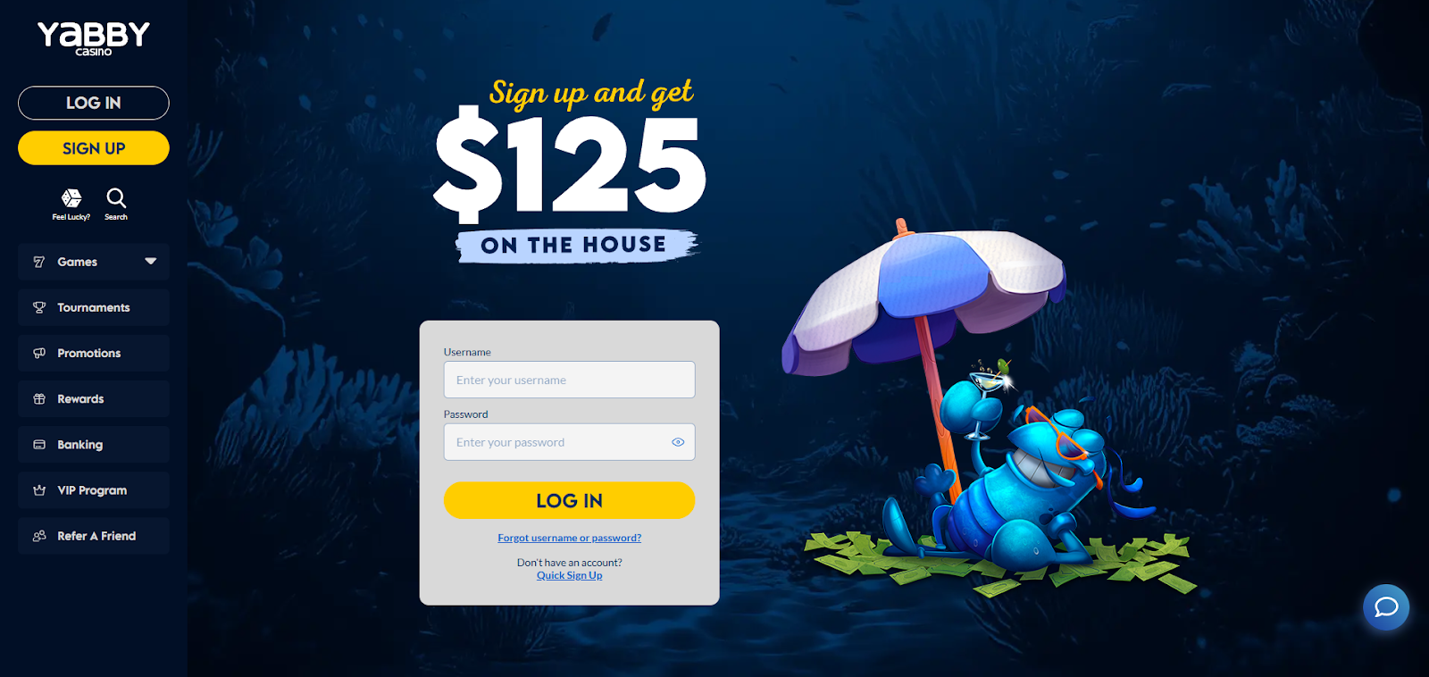 Interface de connexion Instant Casino