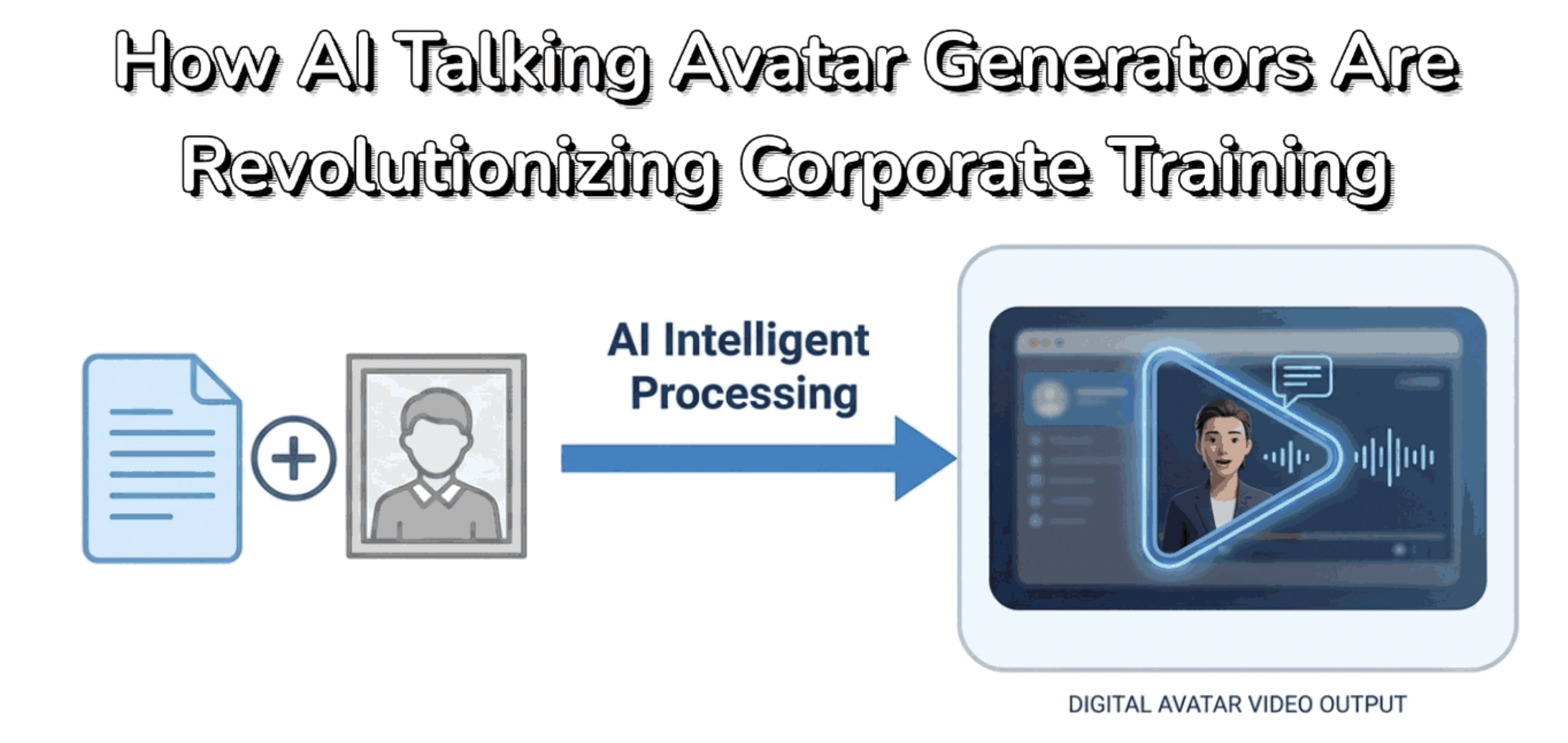 The simplified workflow of an AI talking avatar generator: transforming text and a photo into a ready-to-use video.