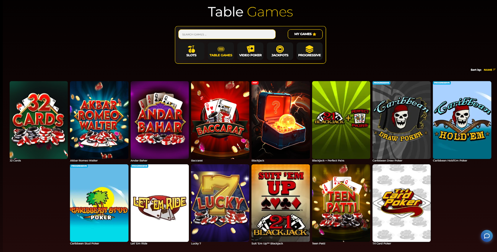 table games at Orbit Spins Casino