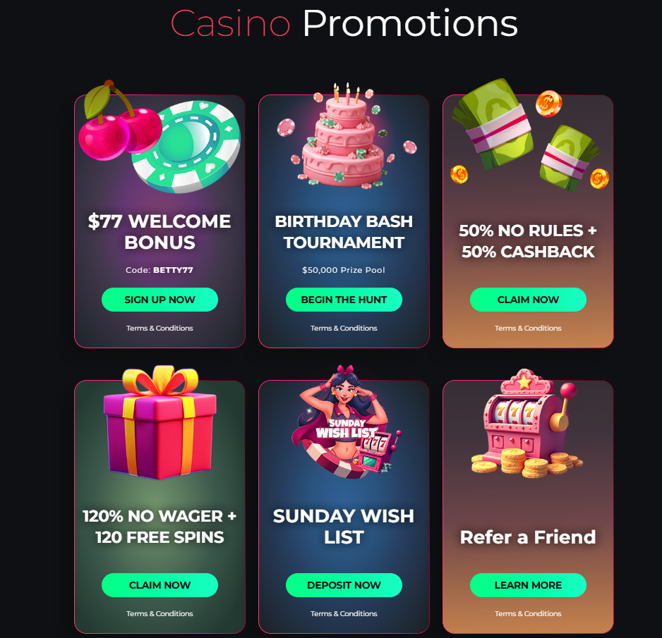 casino promotions at Betty Wins