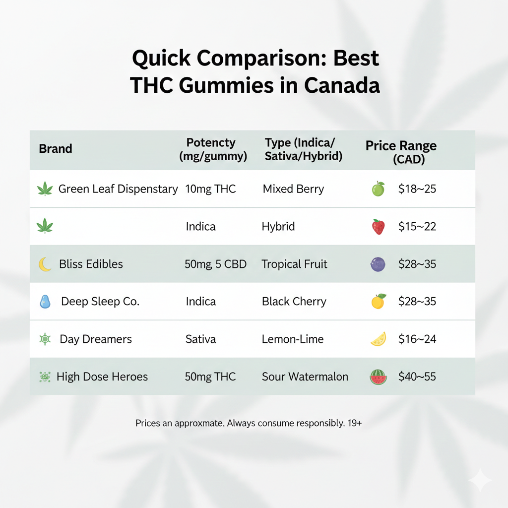 Quick Comparison: Best THC Gummies in Canada