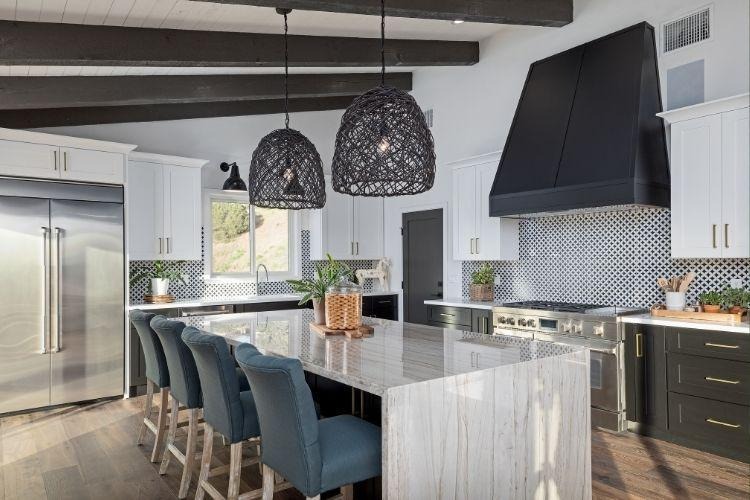 Modern kitchen with black range hood